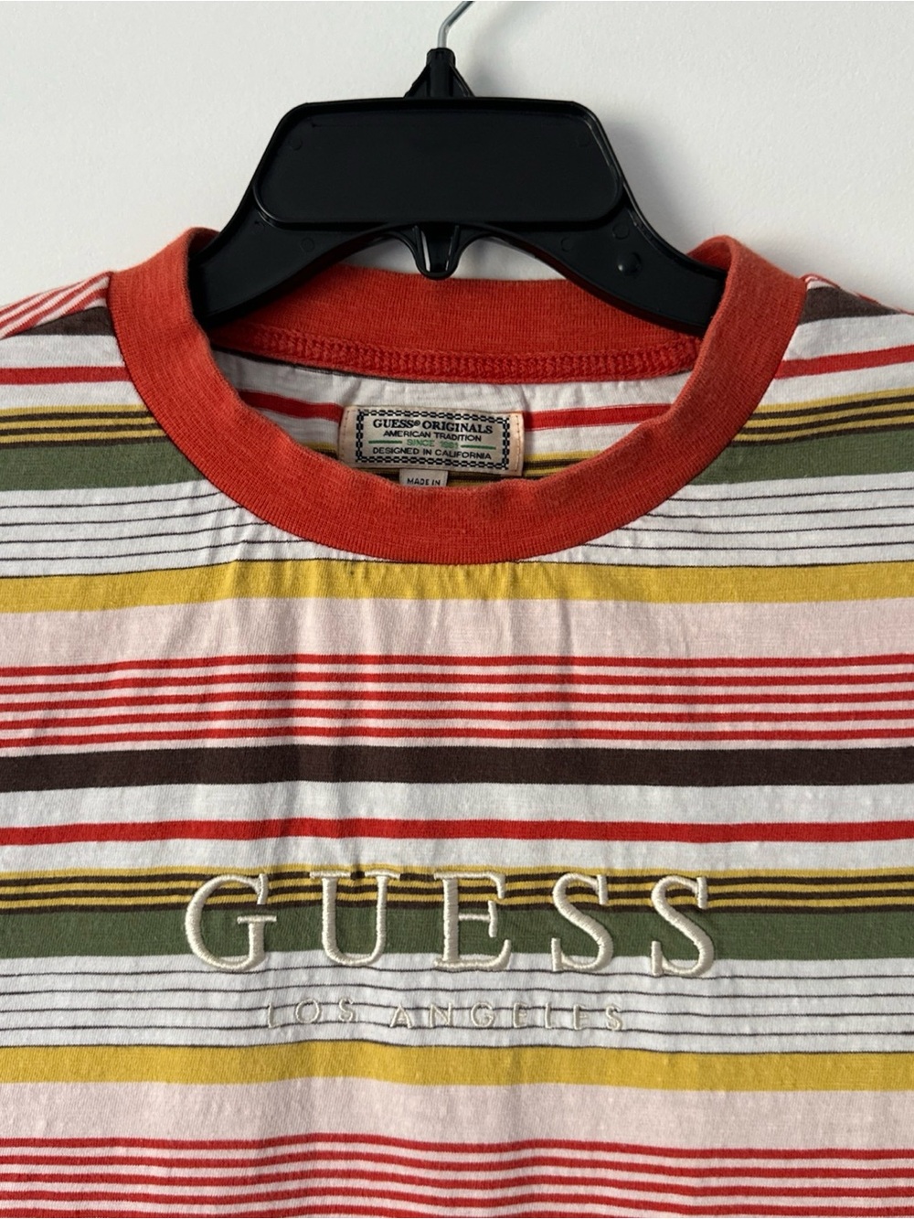 GUESS Originals Striped T-Shirt Men’s Size S Multicolor Embroidered Logo Retro